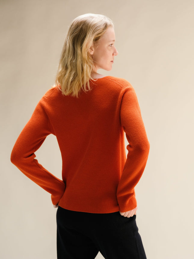 Cashmere Mix Full Ribbed V - Neck