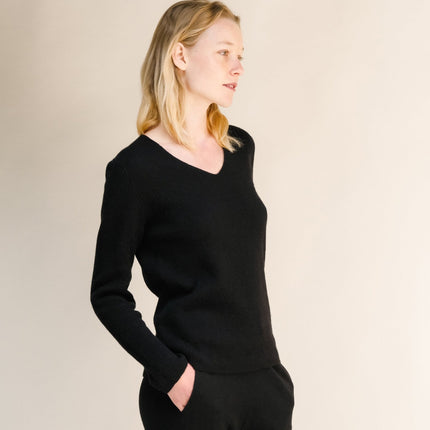 Cashmere Mix Full Ribbed V - Neck