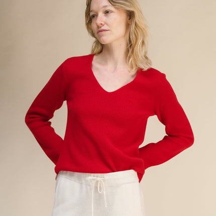 Cashmere Mix Full Ribbed V - Neck
