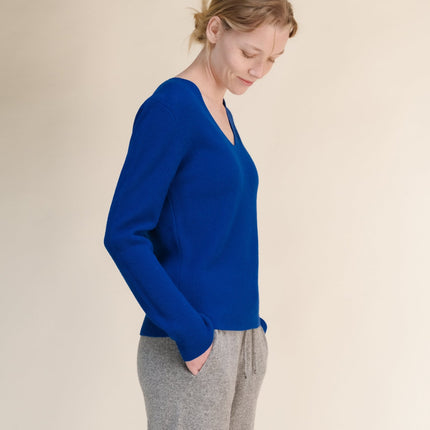 Cashmere Mix Full Ribbed V - Neck