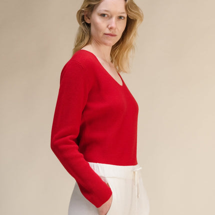 Cashmere Mix Full Ribbed V - Neck
