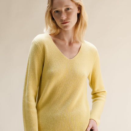 Cashmere Mix Full Ribbed V - Neck