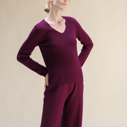 Cashmere Mix Full Ribbed V - Neck