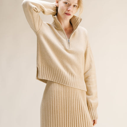 Cashmere Mix High Neck Sweater with Zip