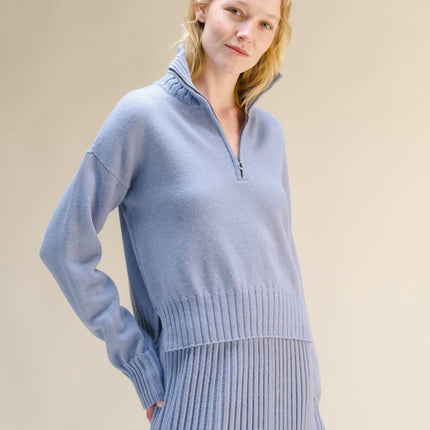 Cashmere Mix High Neck Sweater with Zip