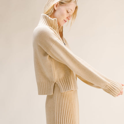 Cashmere Mix High Neck Sweater with Zip