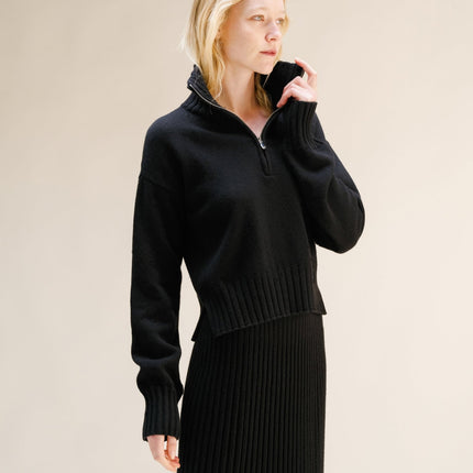 Cashmere Mix High Neck Sweater with Zip