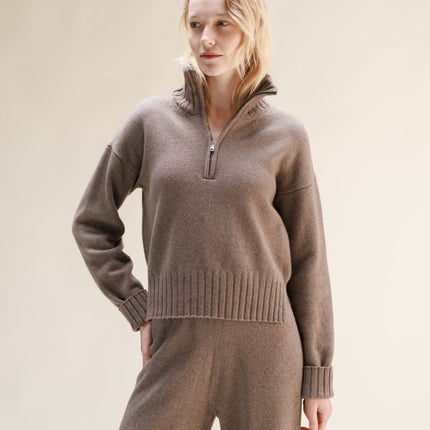 Cashmere Mix High Neck Sweater with Zip