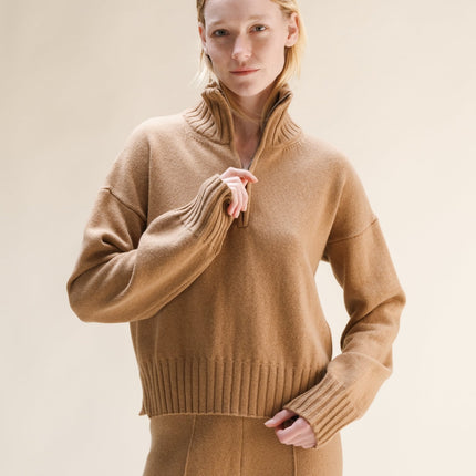 Cashmere Mix High Neck Sweater with Zip