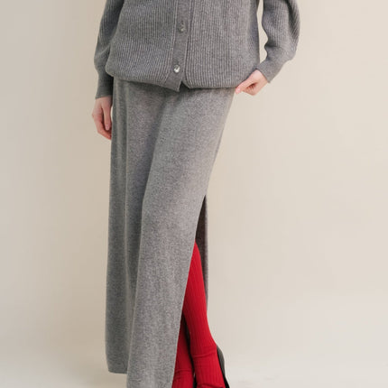 Cashmere Mix High - Waist Long Skirt With Side Slit (3D - knit)
