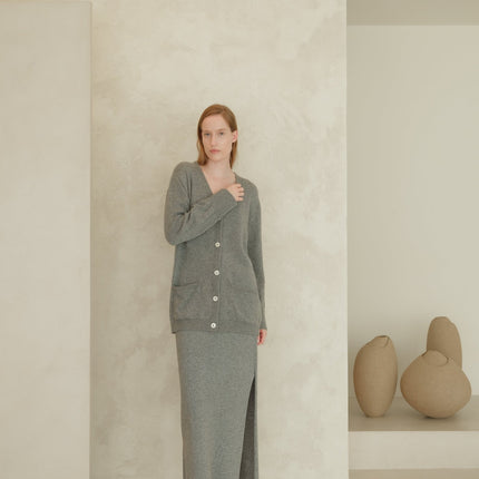 Cashmere Mix High - Waist Long Skirt With Side Slit (3D - knit)