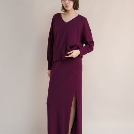 Cashmere Mix High - Waist Long Skirt With Side Slit (3D - knit)
