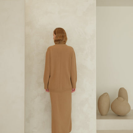 Cashmere Mix High - Waist Long Skirt With Side Slit (3D - knit)