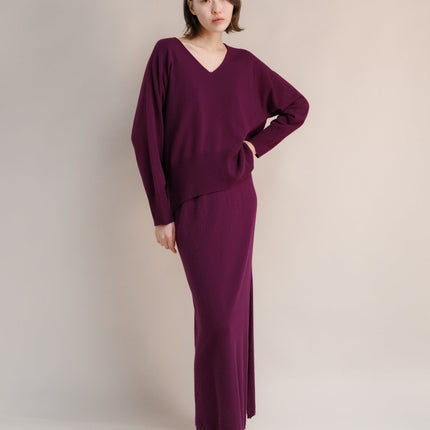 Cashmere Mix High - Waist Long Skirt With Side Slit (3D - knit)