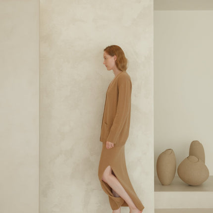 Cashmere Mix High - Waist Long Skirt With Side Slit (3D - knit)