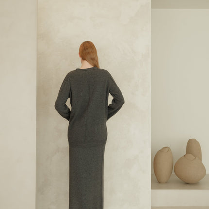 Cashmere Mix High - Waist Long Skirt With Side Slit (3D - knit)