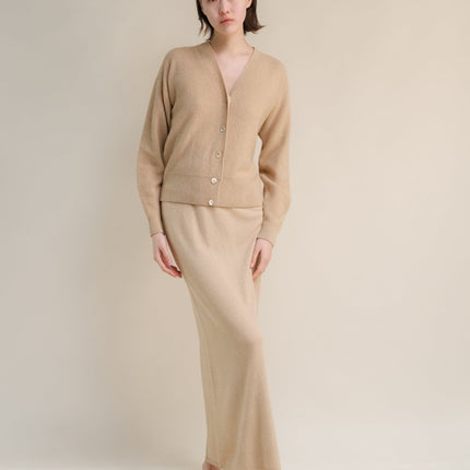 Cashmere Mix High - Waist Long Skirt With Side Slit (3D - knit)