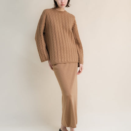 Cashmere Mix High - Waist Long Skirt With Side Slit (3D - knit)