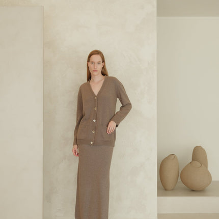 Cashmere Mix High - Waist Long Skirt With Side Slit (3D - knit)