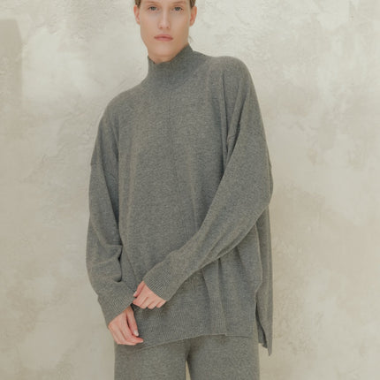 Cashmere Mix Lightweight Turtleneck Sweater with Lateral Slits