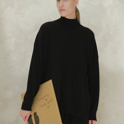 Cashmere Mix Lightweight Turtleneck Sweater with Lateral Slits