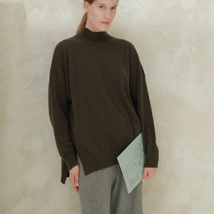 Cashmere Mix Lightweight Turtleneck Sweater with Lateral Slits