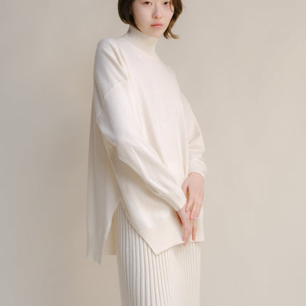 Cashmere Mix Lightweight Turtleneck Sweater with Lateral Slits