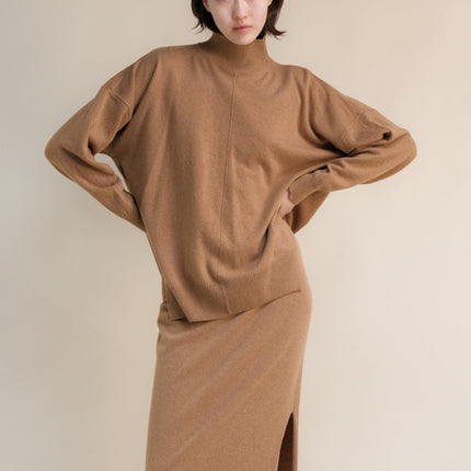 Cashmere Mix Lightweight Turtleneck Sweater with Lateral Slits