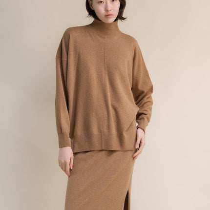 Cashmere Mix Lightweight Turtleneck Sweater with Lateral Slits