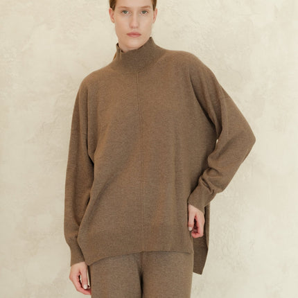 Cashmere Mix Lightweight Turtleneck Sweater with Lateral Slits