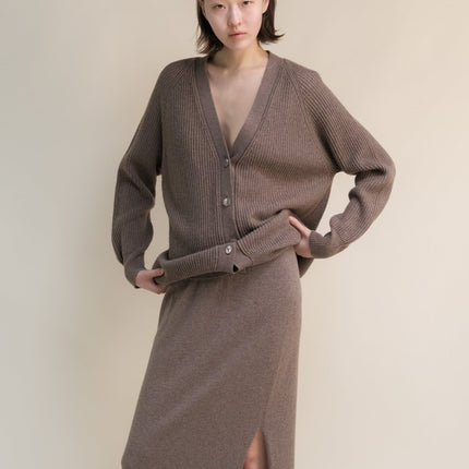 Cashmere Mix Long Ribbed Cardigan