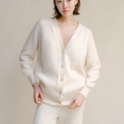 Cashmere Mix Long Ribbed Cardigan
