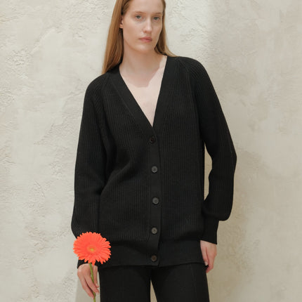 Cashmere Mix Long Ribbed Cardigan