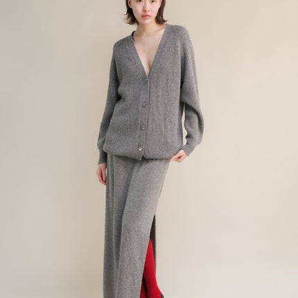 Cashmere Mix Long Ribbed Cardigan