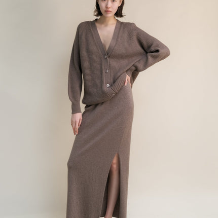 Cashmere Mix Long Ribbed Cardigan