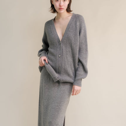 Cashmere Mix Long Ribbed Cardigan