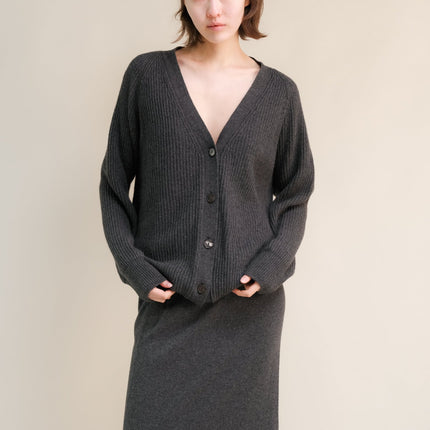 Cashmere Mix Long Ribbed Cardigan