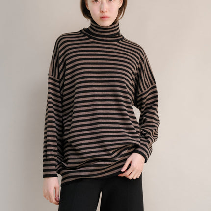 Cashmere Mix Oversized Striped Turtleneck Sweater