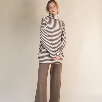 Cashmere Mix Oversized Striped Turtleneck Sweater