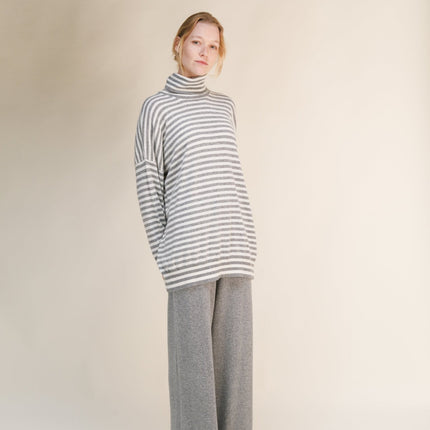Cashmere Mix Oversized Striped Turtleneck Sweater