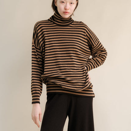 Cashmere Mix Oversized Striped Turtleneck Sweater