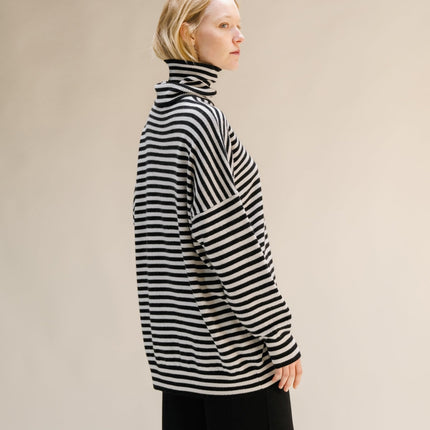 Cashmere Mix Oversized Striped Turtleneck Sweater