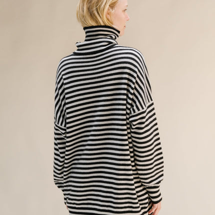 Cashmere Mix Oversized Striped Turtleneck Sweater