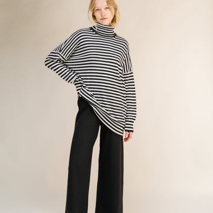 Cashmere Mix Oversized Striped Turtleneck Sweater