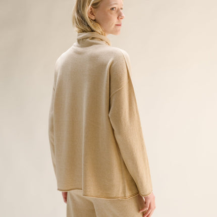 Cashmere Mix Relaxed High Neck Sweater (3D - Knit)