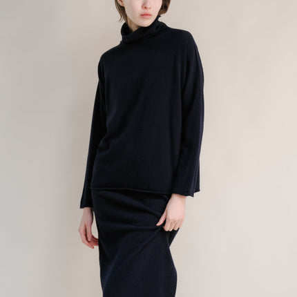 Cashmere Mix Relaxed High Neck Sweater (3D - Knit)