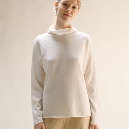 Cashmere Mix Relaxed High Neck Sweater (3D - Knit)