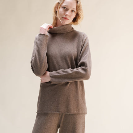 Cashmere Mix Relaxed High Neck Sweater (3D - Knit)