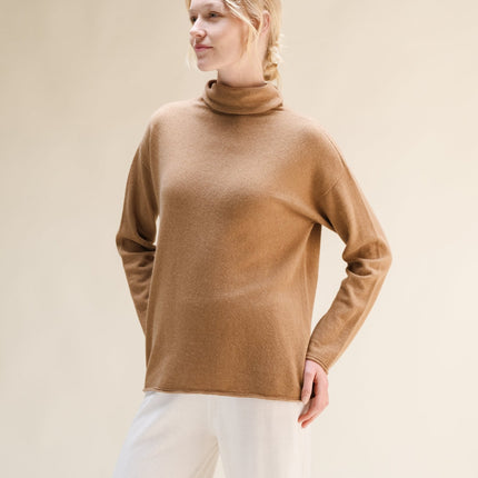 Cashmere Mix Relaxed High Neck Sweater (3D - Knit)