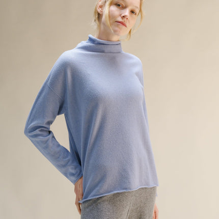 Cashmere Mix Relaxed High Neck Sweater (3D - Knit)